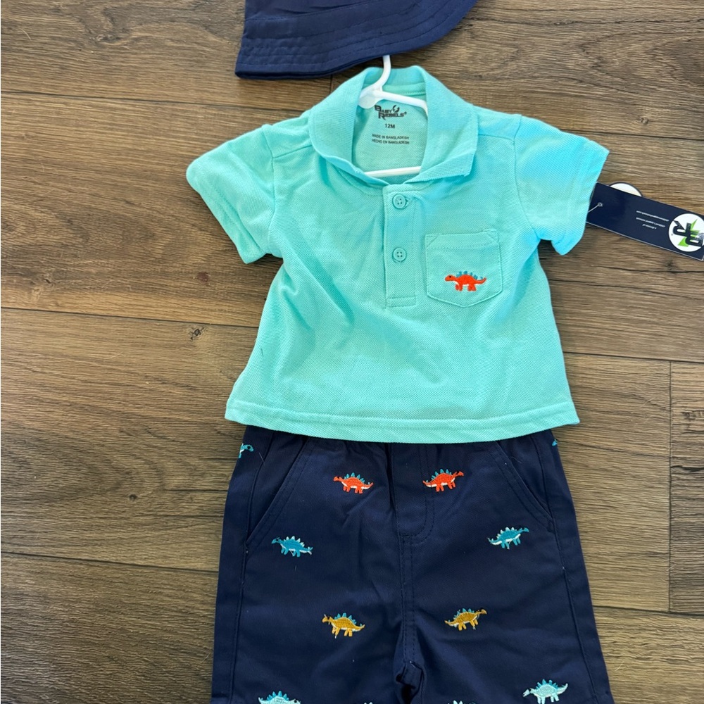 NWT Embroidered Polo & Dino Shorts Set